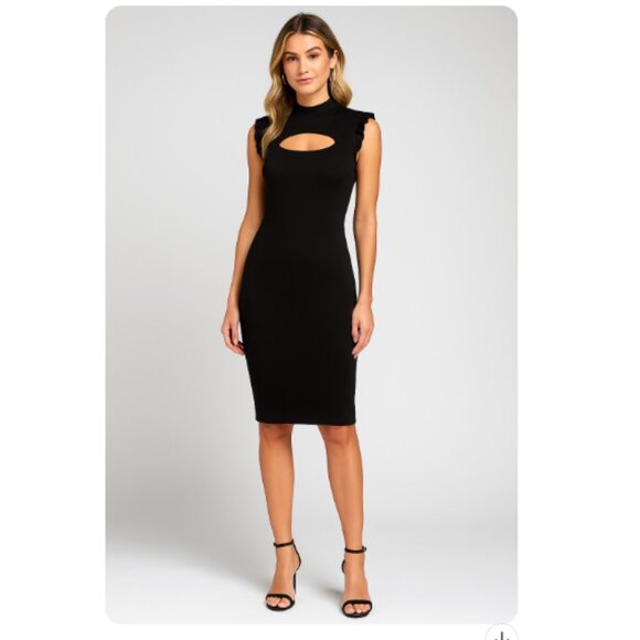 Bailey/44 SZ S Bewitched Black Ruffle Sleeve Bodycon Dress With Chest Cutout - Picture 1 of 7